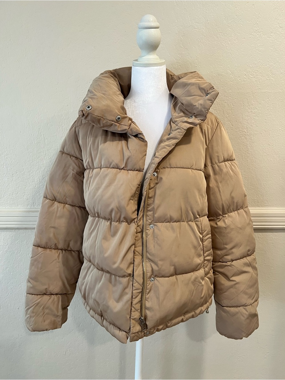 Stradivarius Neutral Tan Puffer Jacket
